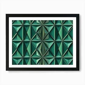 Seamless Relief Sculpture Designation Retro Pattern Elegant Green Geometry Polygon Star Cross Triangle Affiche