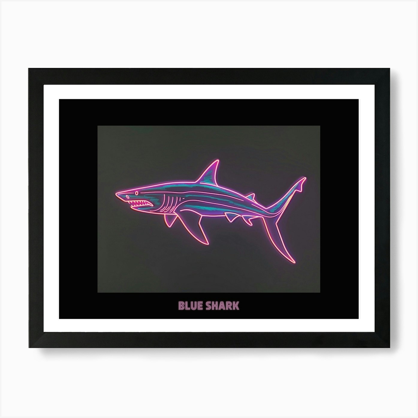 Neon Pink Blue Shark Poster 5 Art Print by Energy of the Sea - Fy