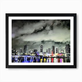 Black and White Miami with a Pop of Color (Miami at Night Series) Art Print