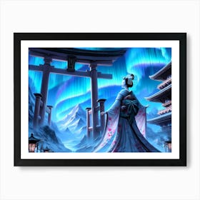 Geisha by A Gate In Kimono Art Print