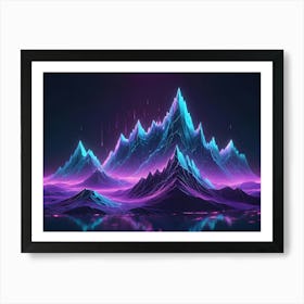 A Futuristic Landscape With Mountains Illuminated By Vibrant Blue And Pink Lines, Creating A Surreal And Dreamlike Scene Art Print