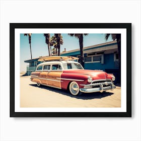 California Dreaming - Surfing Vintage Car Art Print