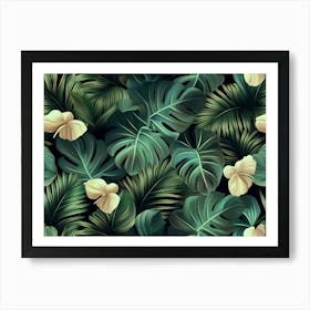 Tropical Seamless Pattern With Exotic Flowers And Leaves 3 Art Print