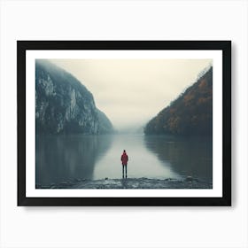 Lonely Man Standing By The River Art Print