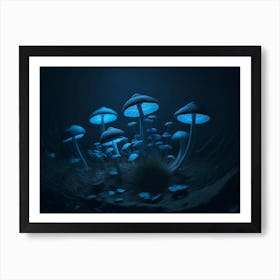 Neon Blue Mushrooms  (6) Art Print