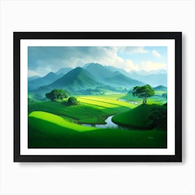 A Peaceful Landscape of the Green Valley Art Print