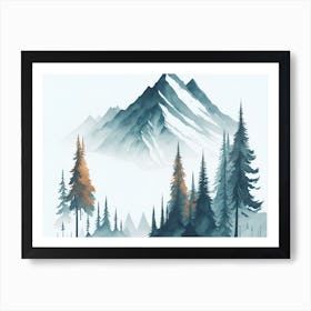 Mountain And Forest In Minimalist Watercolor Horizontal Composition 188 Art Print