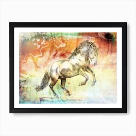 Horse Drawing Art Illustration In A Photomontage Style 46 Art Print