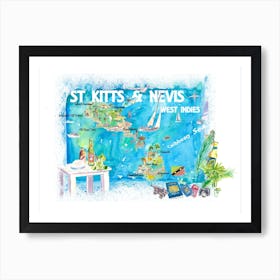 St Kitts Nevis West Indies Illustrated Travel Map With Roads And Highlights Art Print