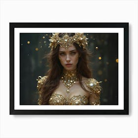 Girl In A Gold Dress Art Print