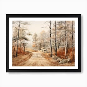 A Painting Of Country Road Through Woods In Autumn 18 Art Print