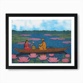 Couple In A Boat folk art Art Print