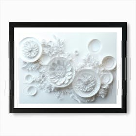 3d Rendering Abstract with Flowers Ornament and White Circles Art Print