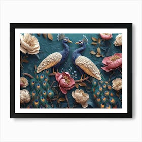 Exotic Oriental Pattern with Peacocks and Flowers Art Art Print