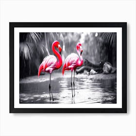 Flamingo Pretty - Flamingos In The Rain Art Print