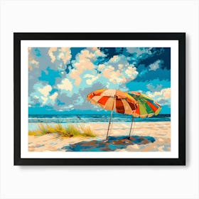 Two Umbrellas On The Beach 1 Art Print