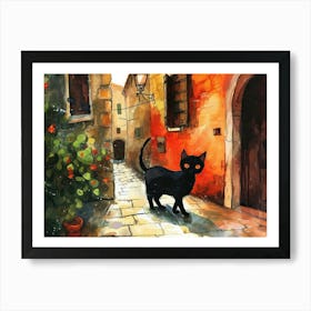 Split, Croatia   Cat In Street Art Watercolour Painting 3 Art Print