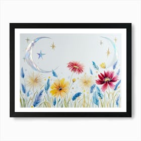 Moon And Flowers Art Print