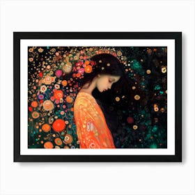 Woman with Flowers. Gustav Klimt Style Art Print