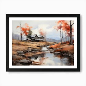 Cabin By The Stream Art Print