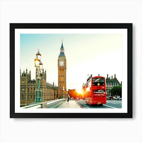 London Big Ben And Traffic On Westminster Bridge Art Print