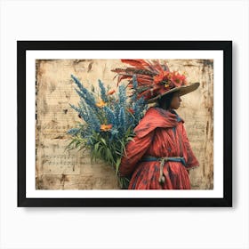 The Rebuff: Ornate Illusion in Contemporary Collage. Girl With Flowers Art Print