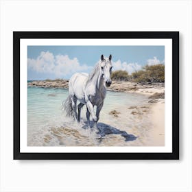 A Horse Oil Painting In Eagle Beach, Aruba, Landscape 4 Art Print