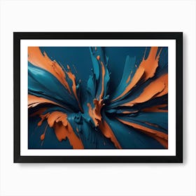 A Dynamic And Abstract Image Of Orange And Blue Paint Splatters, Forming A Swirling, Energetic Shape, Representing A Burst Of Creativity Or An Explosion Of Color Art Print