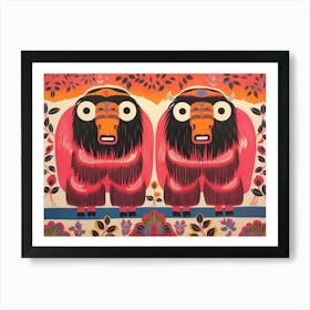 Muskox 2 Folk Style Animal Illustration Art Print