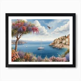  Mediterranean Flowers By The Sea Art Print