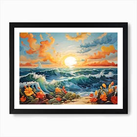 Sunset At The Tropical  Beach Art Print