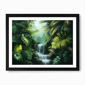 3d Waterfall In The Jungle Art Print