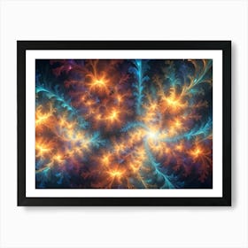 Abstract Fractal Art Featuring A Delicate, Swirling Pattern In Shades Of Teal, Orange, And Pink, Resembling Frost Or A Celestial Nebula 1 Art Print