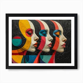 Abstract Woman Faces In Geometric Harmony 11 Art Print