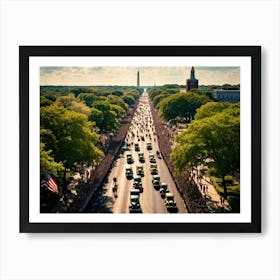 Aerial View Of A Patriotic Military Parade Honoring Veterans In America Rows Of Uniformed Soldiers (2) Art Print