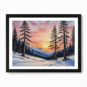 White Blanket Over the Wilderness Sunset In The Mountains Art Print