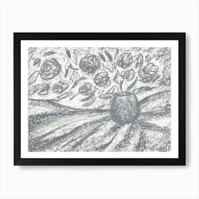 Graphite Bouquet - grey gray graphite charcoal pencil hand drawn drawing contemporary monochrome Art Print