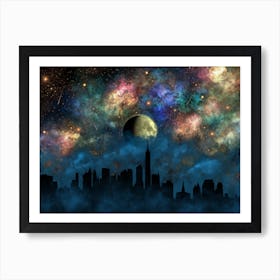 Aguridan Nebula and Night Cityscape Art Print