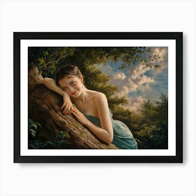 Girl In A Blue Dress Art Print