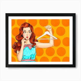 Pop Art Funny Girl With Missing Dress Over Orange Background Art Print