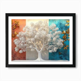 3d Oak Showcasing An Ethereal Tree With White Lattice And A Vibrant Art Print