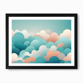 A Cartoon Style Illustration Of A Sky Filled With Colorful Clouds Art Print