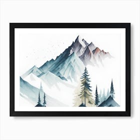 Mountain And Forest In Minimalist Watercolor Horizontal Composition 47 Art Print