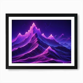 Mountain Landscape With Neon Lines Glowing, A Futuristic, Abstract Illustration Art Print