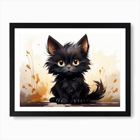 Cute Black Cat Watercolor Art 1 Art Print