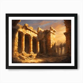 Ancient Ruins Bathed In The Golden Glow Of Sunset Art Print