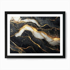 The Texture Of Black And White Marble With Gold Veins Art Print