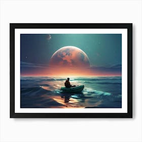 Meditating Man In A Boat Art Print