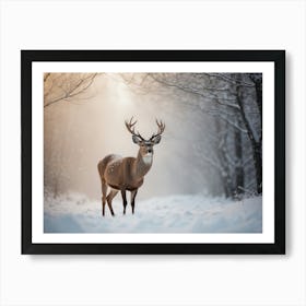 Deer In The Snow Art Print