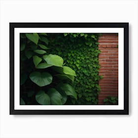 Green Vines Enveloping A Brick Wall Art Print